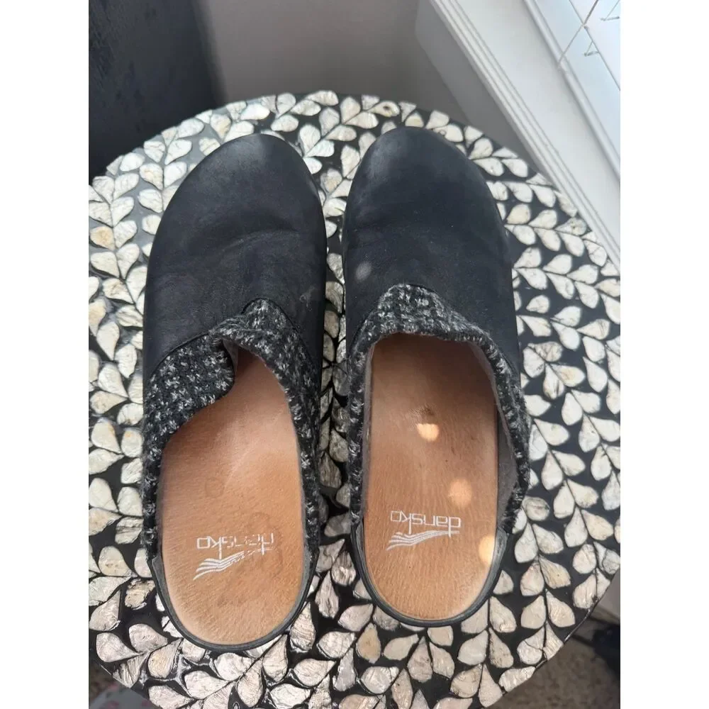 Dansko BEV Burnished Black Nubuck Leather Clog Slip On Mules Sz 39